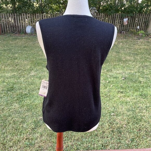 Alfred Dunner Womens Black Knit Vest W/ Button Front & Embellished Diamond Desig - Picture 3 of 6
